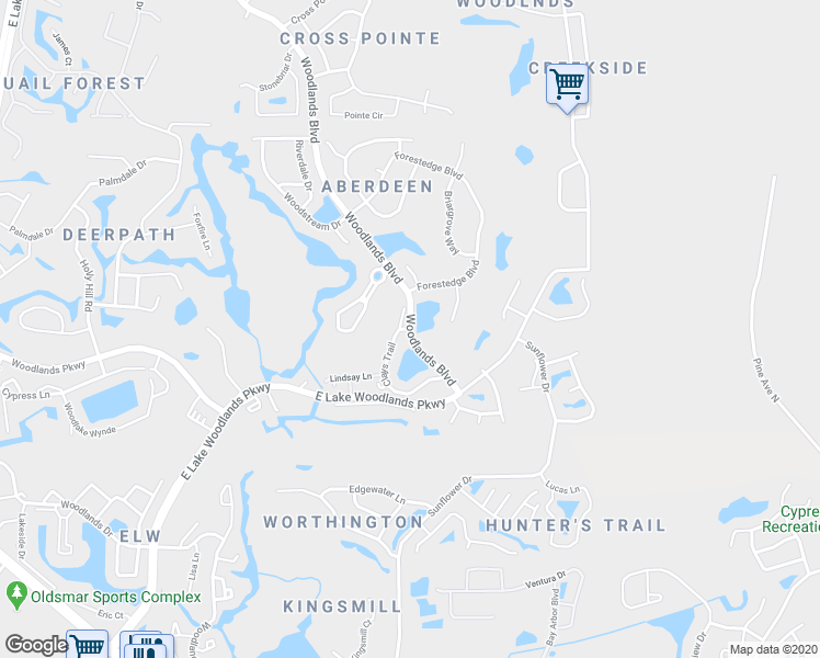map of restaurants, bars, coffee shops, grocery stores, and more near 1299 Clays Trail in Oldsmar