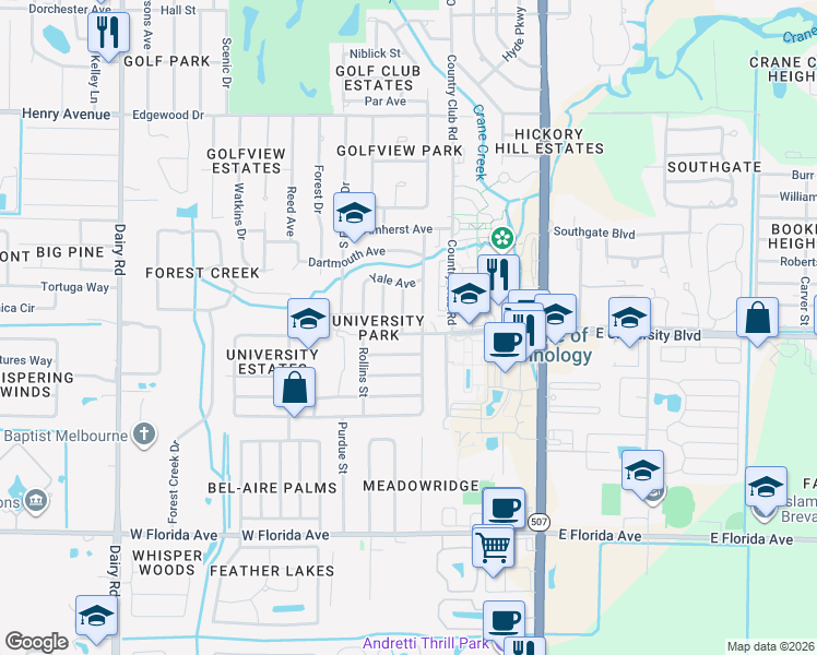 map of restaurants, bars, coffee shops, grocery stores, and more near 302 Georgetown Avenue in Melbourne