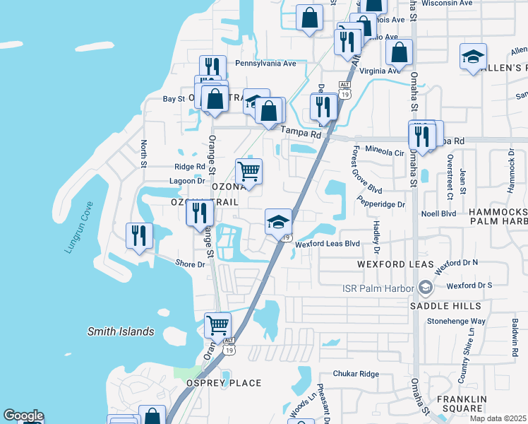 map of restaurants, bars, coffee shops, grocery stores, and more near 755 Florida Ave in Palm Harbor