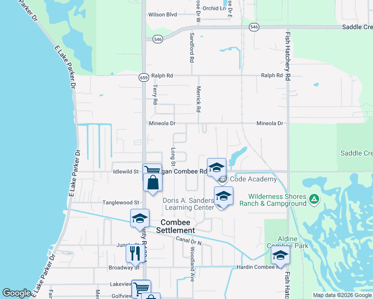 map of restaurants, bars, coffee shops, grocery stores, and more near 2747 Aldine Circle in Lakeland