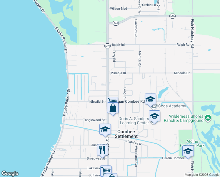 map of restaurants, bars, coffee shops, grocery stores, and more near 1435 North Combee Road in Lakeland