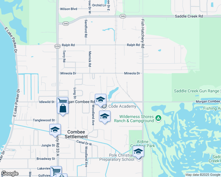 map of restaurants, bars, coffee shops, grocery stores, and more near 2911 Country Ridge Lane in Lakeland