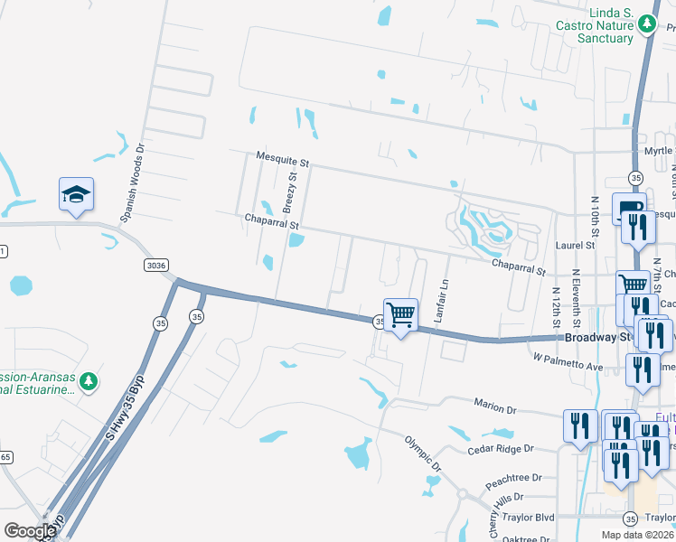 map of restaurants, bars, coffee shops, grocery stores, and more near 1907 Farm to Market Road 3036 in Rockport