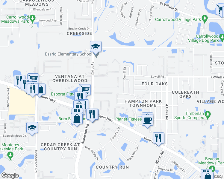 map of restaurants, bars, coffee shops, grocery stores, and more near 5634 Paddock Trail Drive in Tampa