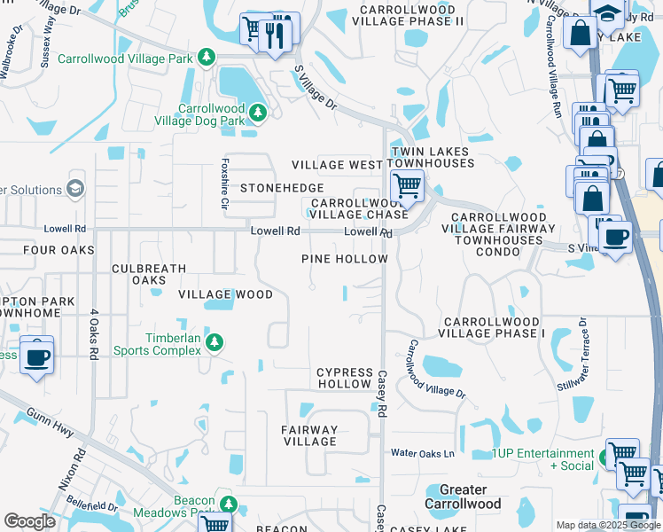 map of restaurants, bars, coffee shops, grocery stores, and more near 4526 Pine Hollow Drive in Tampa