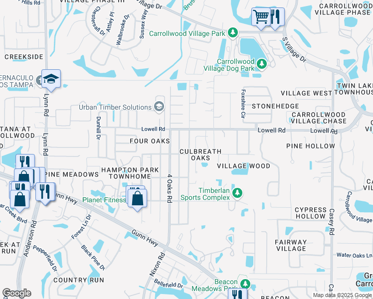 map of restaurants, bars, coffee shops, grocery stores, and more near 12904 Pittsfield Avenue in Tampa