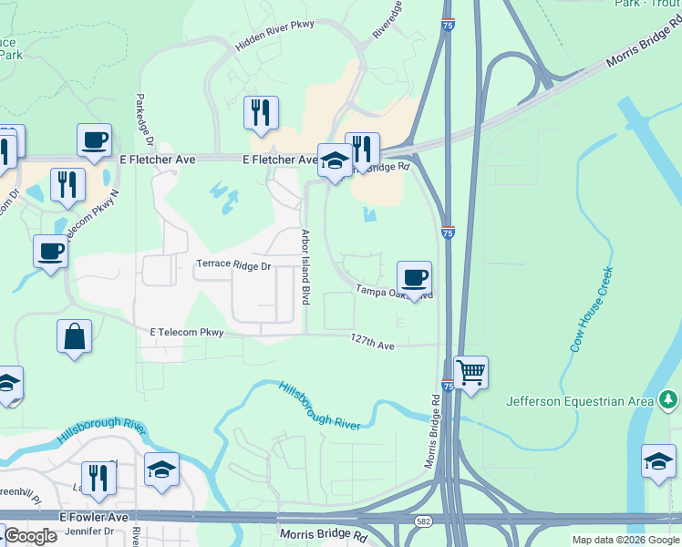 map of restaurants, bars, coffee shops, grocery stores, and more near 8410 Montravail Circle in Tampa