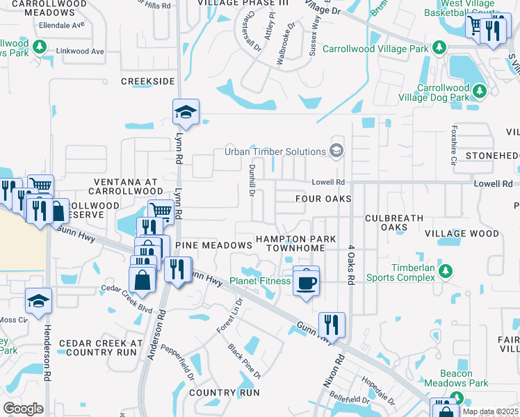 map of restaurants, bars, coffee shops, grocery stores, and more near 12720 Hampton Park Boulevard in Tampa