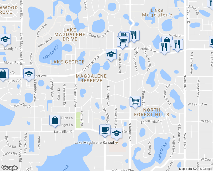map of restaurants, bars, coffee shops, grocery stores, and more near 2008 North Village Avenue in Tampa
