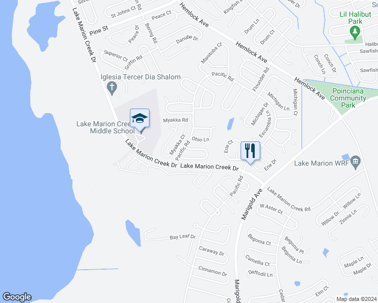 map of restaurants, bars, coffee shops, grocery stores, and more near 404 Arkansas Court in Kissimmee
