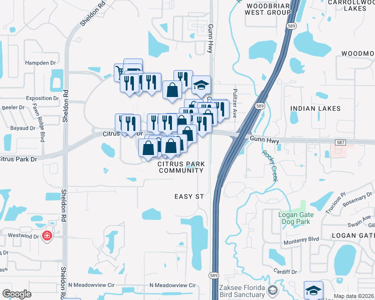 map of restaurants, bars, coffee shops, grocery stores, and more near 12897 Citrus Plaza Drive in Tampa
