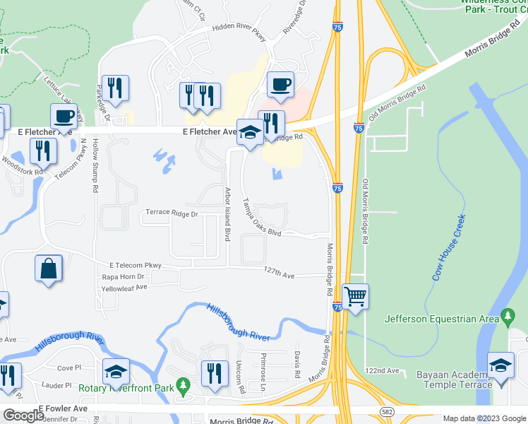 map of restaurants, bars, coffee shops, grocery stores, and more near 8410 Montravail Circle in Tampa