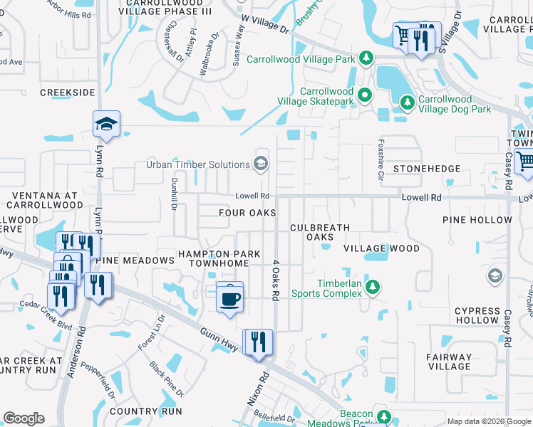map of restaurants, bars, coffee shops, grocery stores, and more near 12911 Worchester Avenue in Tampa