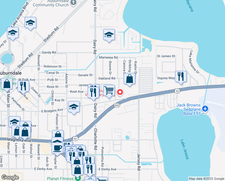 map of restaurants, bars, coffee shops, grocery stores, and more near 528 Victoria Blvd in Auburndale