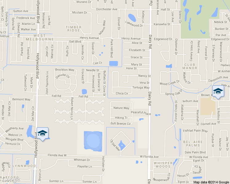 map of restaurants, bars, coffee shops, grocery stores, and more near 3122 Chica Cir in West Melbourne