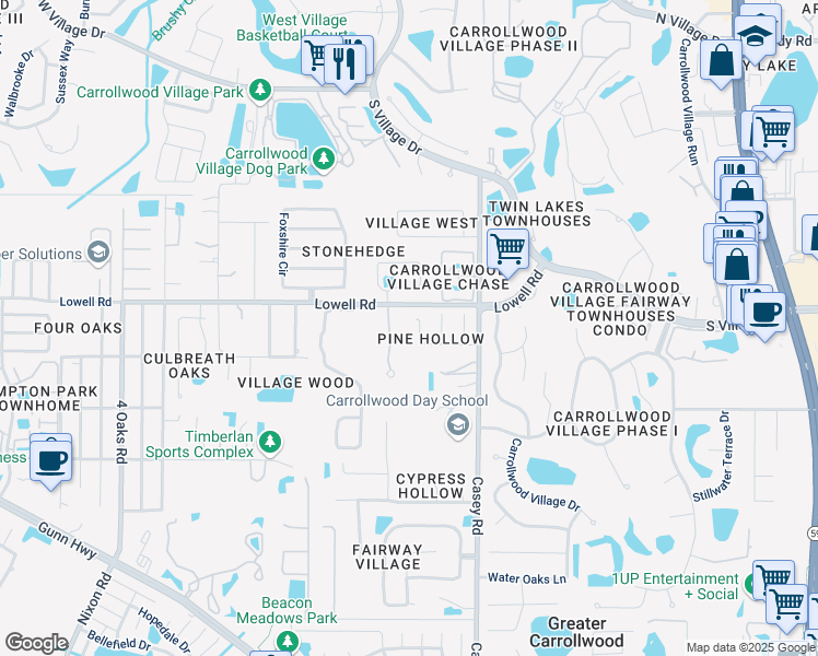 map of restaurants, bars, coffee shops, grocery stores, and more near 4526 Pine Hollow Drive in Tampa