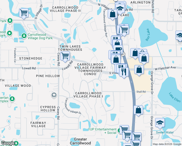 map of restaurants, bars, coffee shops, grocery stores, and more near 4224 Fairway Circle in Tampa