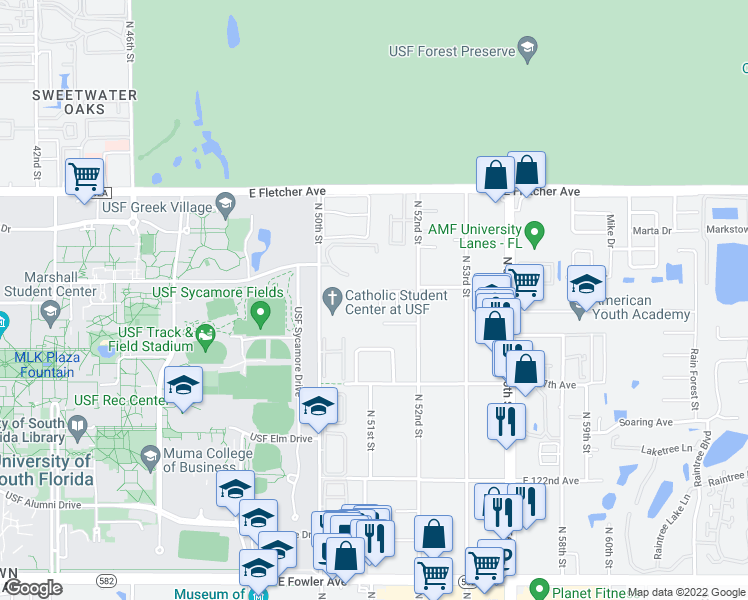 map of restaurants, bars, coffee shops, grocery stores, and more near 5010 Gainsville Drive in Tampa
