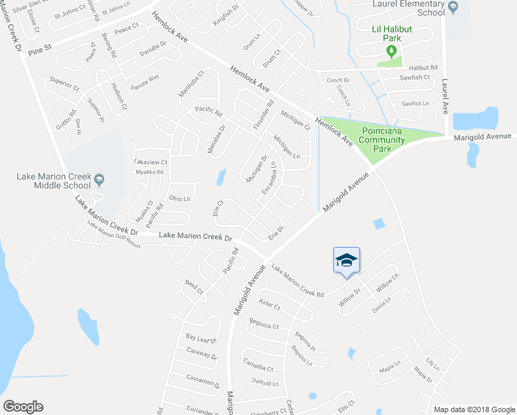 map of restaurants, bars, coffee shops, grocery stores, and more near 302 Escambia Way in Poinciana
