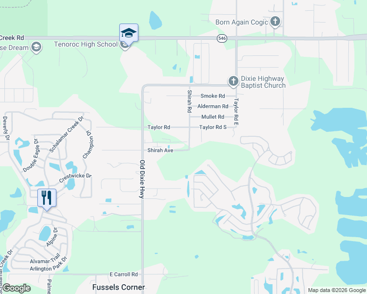 map of restaurants, bars, coffee shops, grocery stores, and more near 2206 Midway Boulevard in Auburndale