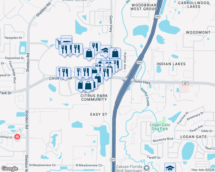 map of restaurants, bars, coffee shops, grocery stores, and more near 12750 Citrus Park Lane in Tampa