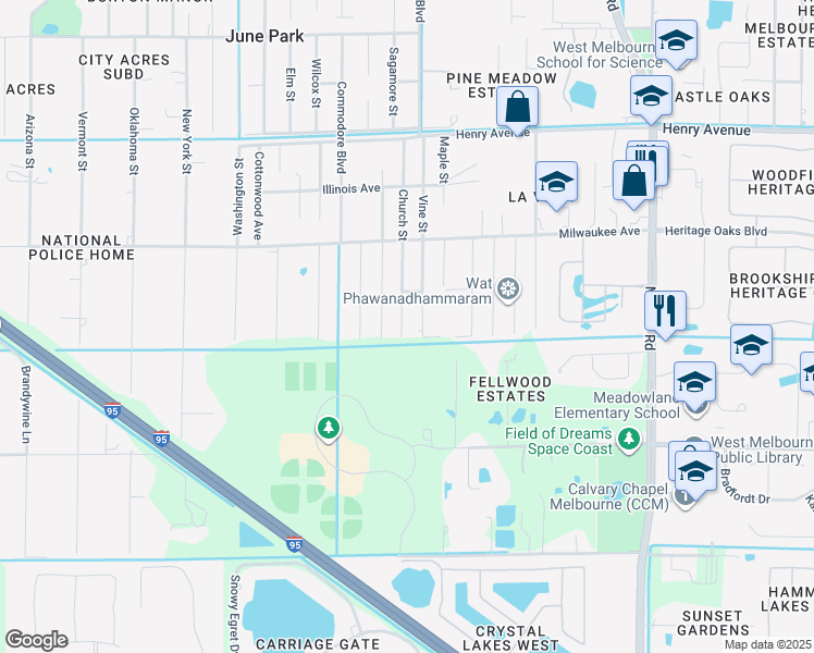 map of restaurants, bars, coffee shops, grocery stores, and more near 732 Church Street in Melbourne