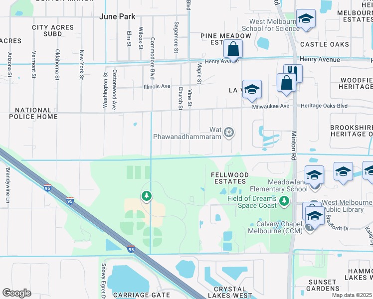 map of restaurants, bars, coffee shops, grocery stores, and more near 732 Church Street in Melbourne