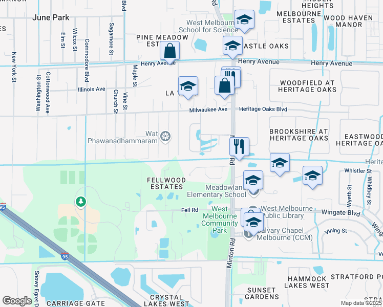 map of restaurants, bars, coffee shops, grocery stores, and more near 2871 Bobby Jones Street in Melbourne