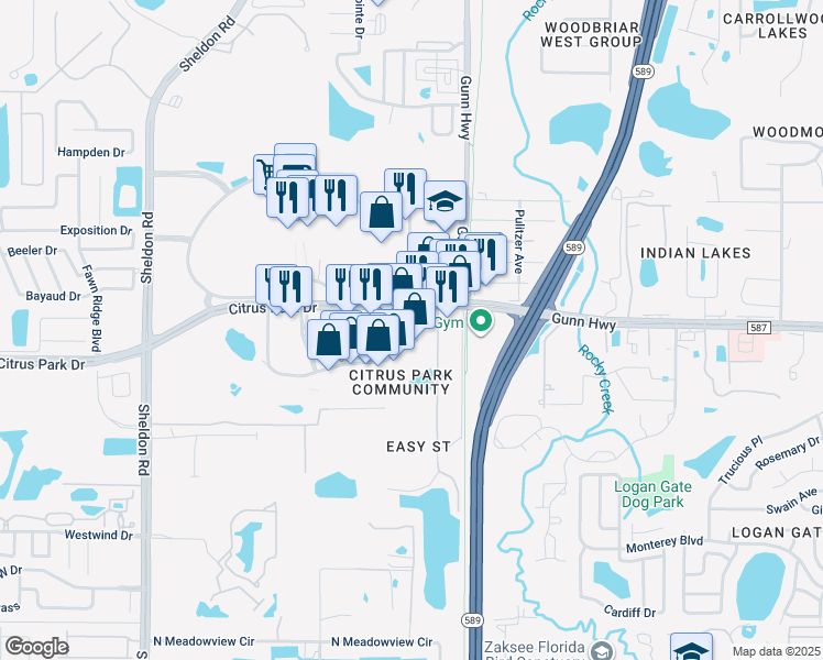 map of restaurants, bars, coffee shops, grocery stores, and more near 7940 Citrus Plaza Drive in Tampa