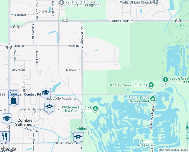 map of restaurants, bars, coffee shops, grocery stores, and more near 1525 Fish Hatchery Road in Lakeland