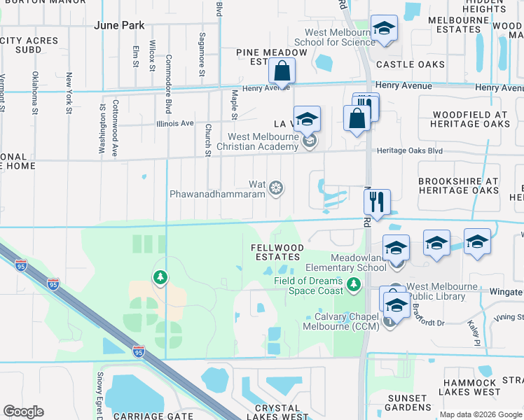 map of restaurants, bars, coffee shops, grocery stores, and more near 724 Nevada Street in Melbourne