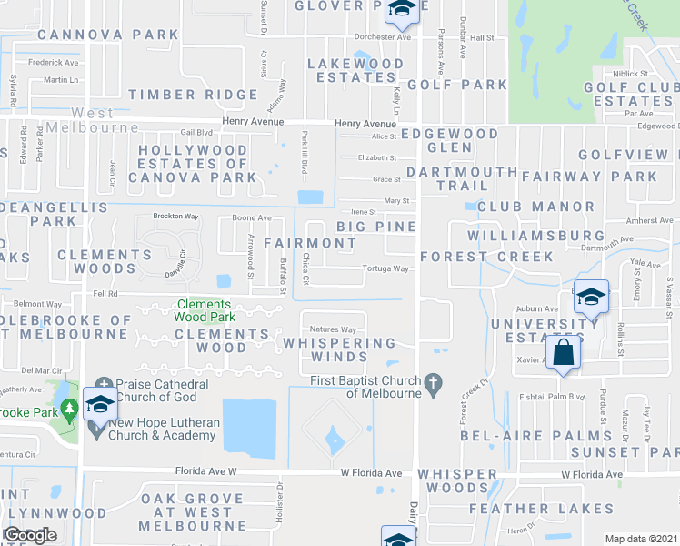 map of restaurants, bars, coffee shops, grocery stores, and more near 511 Tortuga Way in Melbourne