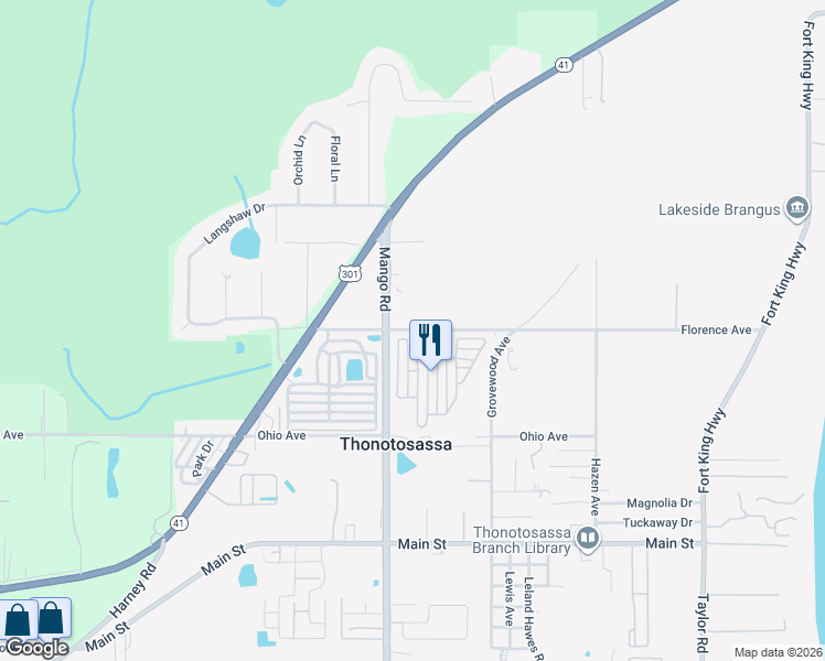 map of restaurants, bars, coffee shops, grocery stores, and more near 1055 Florence Avenue in Thonotosassa