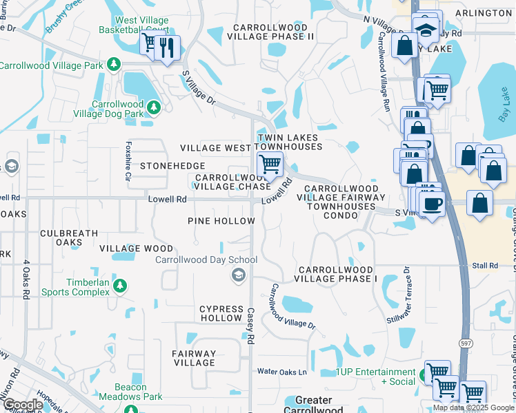 map of restaurants, bars, coffee shops, grocery stores, and more near 4510 Carrollwood Village Drive in Tampa