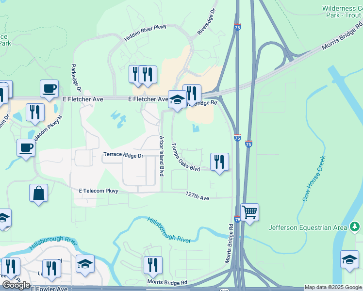 map of restaurants, bars, coffee shops, grocery stores, and more near 8410 Montravail Circle in Tampa