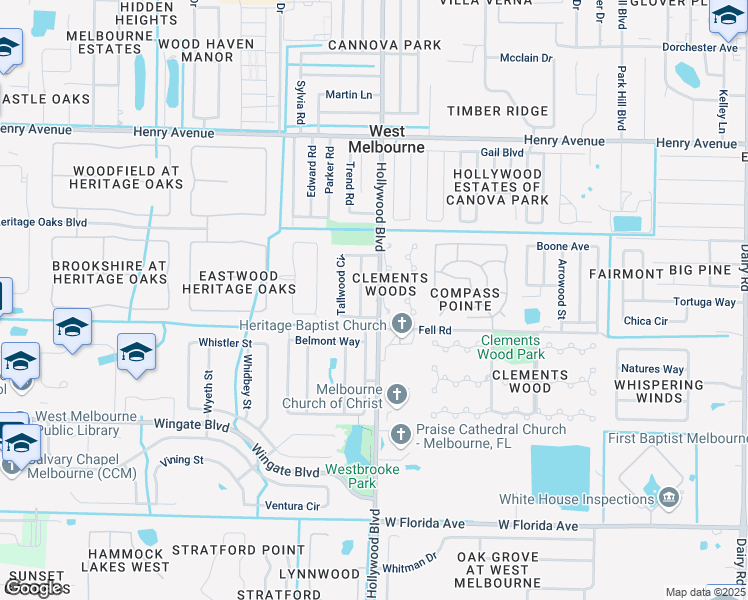 map of restaurants, bars, coffee shops, grocery stores, and more near 665 Hollywood Boulevard in Melbourne