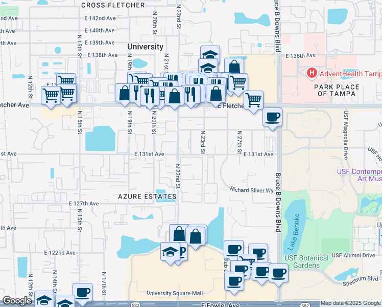 map of restaurants, bars, coffee shops, grocery stores, and more near in University