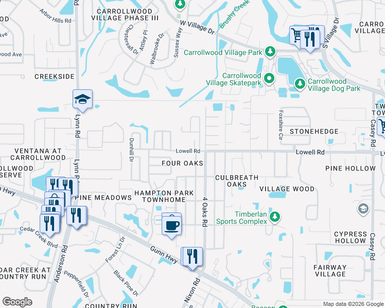 map of restaurants, bars, coffee shops, grocery stores, and more near 12911 Worchester Avenue in Tampa