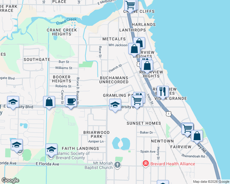 map of restaurants, bars, coffee shops, grocery stores, and more near 2881 Colbert Circle in Melbourne