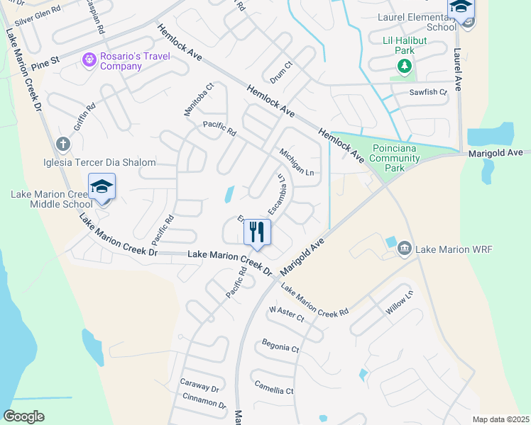map of restaurants, bars, coffee shops, grocery stores, and more near 1902 Escambia Lane in Kissimmee