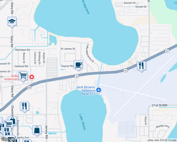 map of restaurants, bars, coffee shops, grocery stores, and more near 2997 U.S. 92 in Winter Haven
