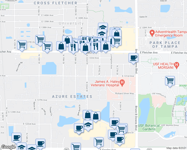 map of restaurants, bars, coffee shops, grocery stores, and more near in University