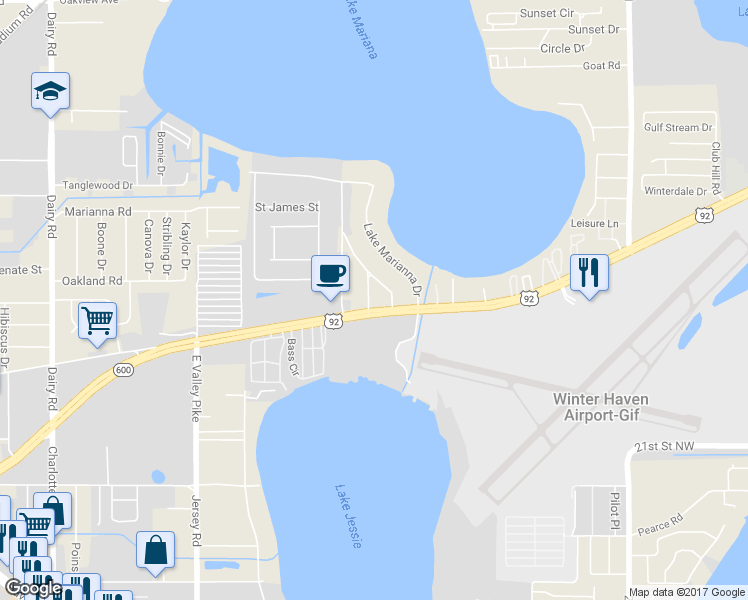 map of restaurants, bars, coffee shops, grocery stores, and more near 2997 U.S. 92 in Winter Haven