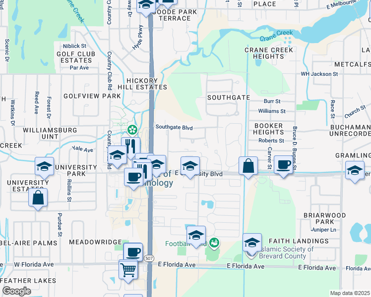 map of restaurants, bars, coffee shops, grocery stores, and more near 2901 Albemarle Street in Melbourne