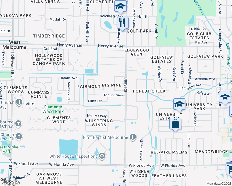 map of restaurants, bars, coffee shops, grocery stores, and more near 370 Tortuga Way in West Melbourne