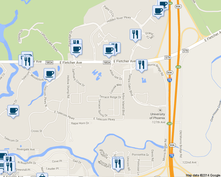 map of restaurants, bars, coffee shops, grocery stores, and more near 8513 Lucuya Way in Tampa