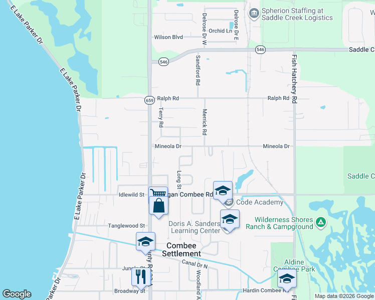 map of restaurants, bars, coffee shops, grocery stores, and more near 2711 Mineola Drive in Lakeland
