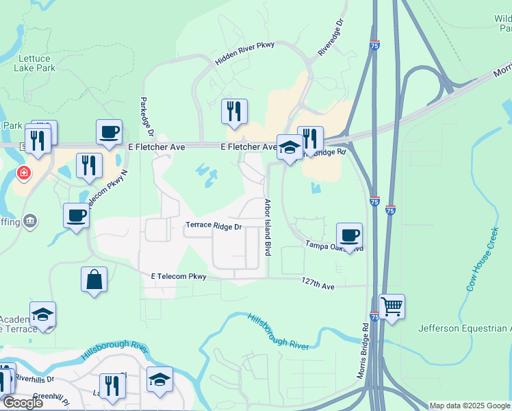 map of restaurants, bars, coffee shops, grocery stores, and more near 8513 Lucuya Way in Tampa