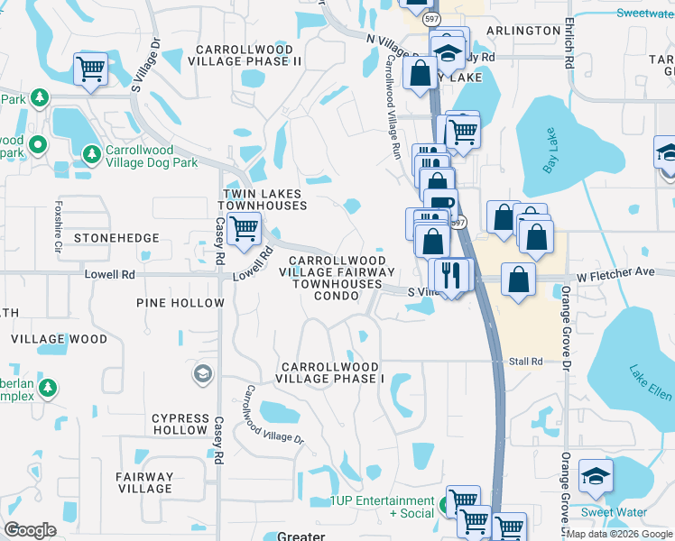 map of restaurants, bars, coffee shops, grocery stores, and more near 4207 Fairway Run in Tampa