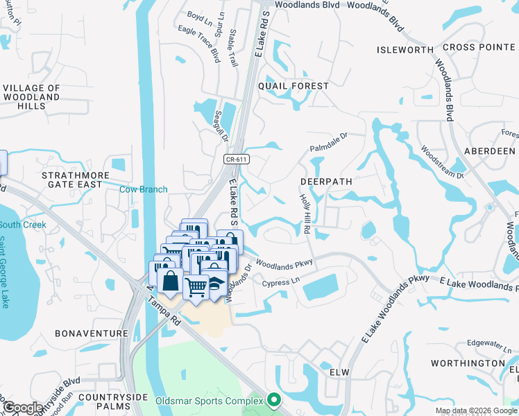 map of restaurants, bars, coffee shops, grocery stores, and more near 10 Ivy Terrace in Oldsmar